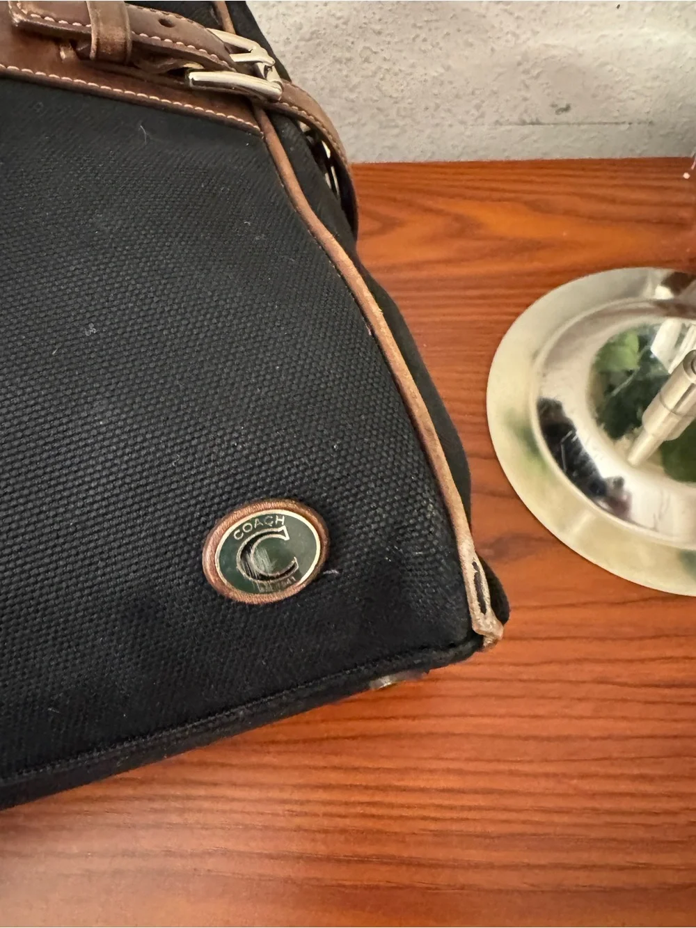 Coach Black Canvas Briefcase with Brown Leather Trim